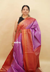 Magenta Purple with Brick Red - Soft Tissue khadi zari Border with buttas